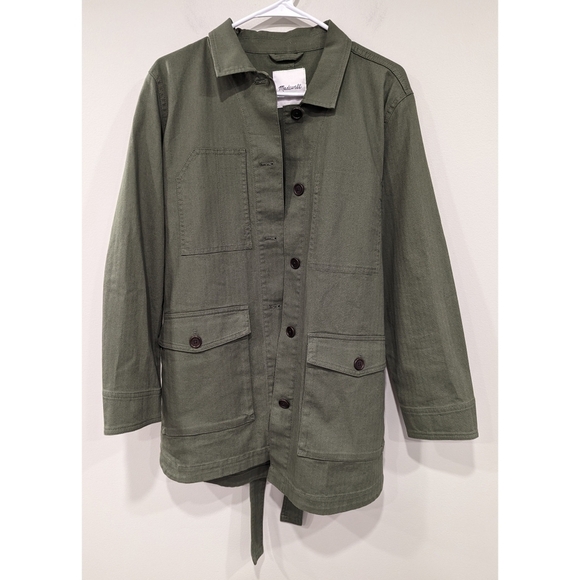 Madewell Tie Waist Military Jacket in Palm Green Size Medium - Picture 1 of 11